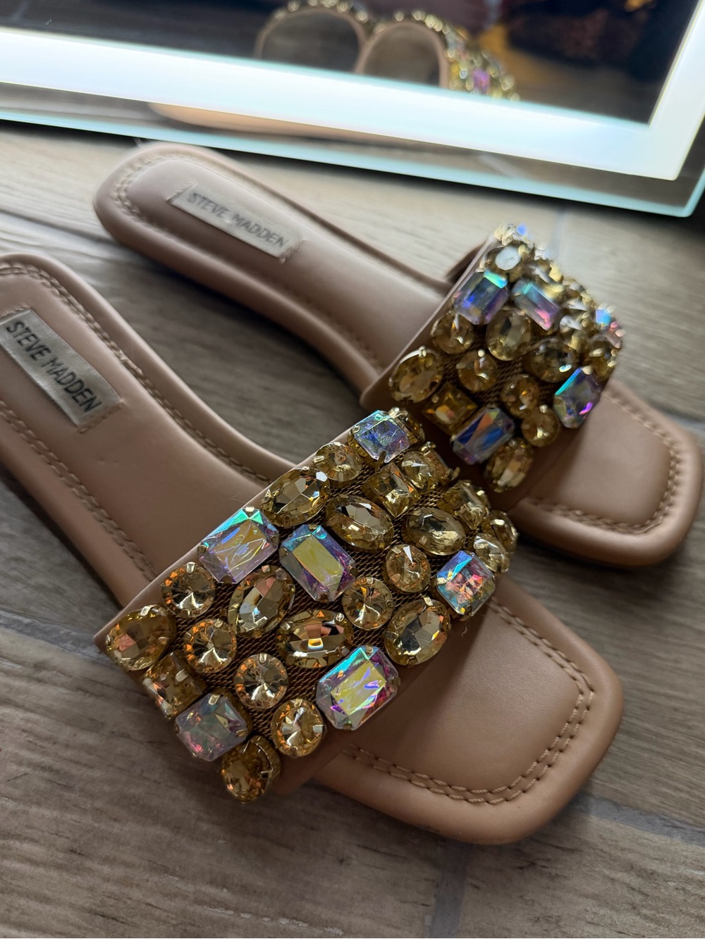 Steve Madden Tan Jeweled Sandals
